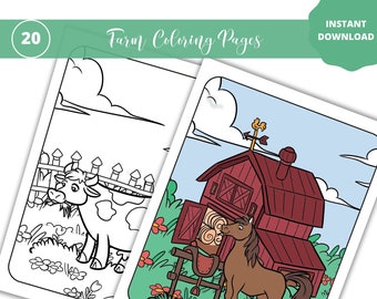 Farm Coloring Pages, Kids Birthday Activity (Instant Download)