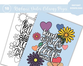 Kindness Quotes Coloring Pages for Kids, Teens, Adults (Instant Download)