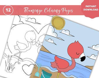 Flamingo Coloring Page for Kids - Printable Flamingo Animal Coloring Pages, Flamingo Birthday Activity, Instant Download