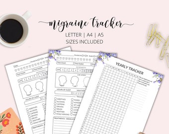 Migraine Tracker Printable, Headache Journal, Pain Log (INSTANT DOWNLOAD)