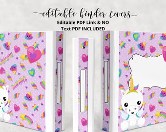 Editable Unicorn Binder Covers, School Binder Inserts (PDF)
