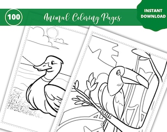 100 desenhos de animais para colorir, atividade infantil para imprimir (download instantâneo)