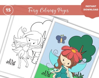 Fairy Coloring Pages, Printable Fairy Coloring Pages for Kids, Fairy Birthday Activity, Fairy Wall Art, INSTANT DOWNLOAD