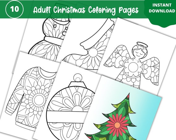Christmas Coloring Pages for Adults, Printable Adult Christmas Coloring Pages, Stress Relief Coloring , Instant Download