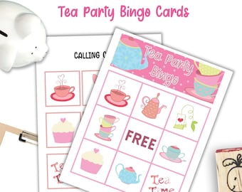 Tea Party Bingo Cards, Printable Tea Party Bingo Game, School Game, Tea Party Games, Easy Bingo Cards, Preschool Bingo