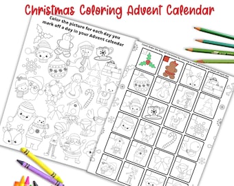 Printable Christmas Advent Calendar Coloring Pages (Digital Download)