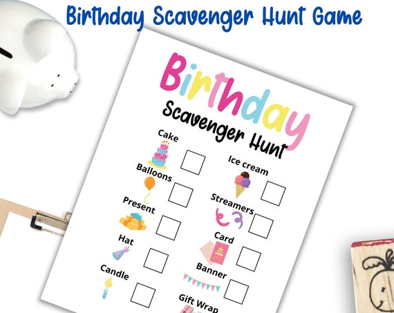 Birthday Party Scavenger Hunt, Printable Birthday Scavenger Game, Holiday Game, Birthday Party Games
