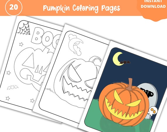 Pumpkin Coloring Pages, Printable Halloween Jack-O-Lantern Coloring Pages for Kids, Boys, Girls, Halloween Party Activity, Instant Download