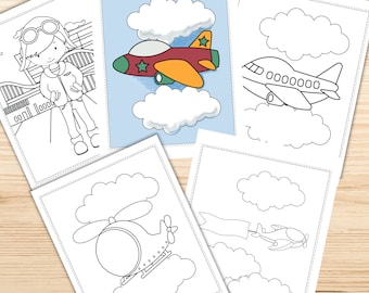 Download Airplane Coloring Book Etsy