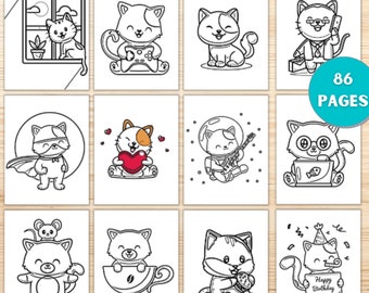 Cat Coloring Pages Etsy