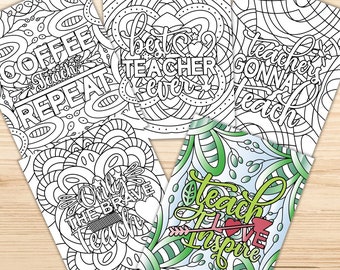 Teacher Quotes Coloring Pages, Adult Coloring Pages, Pattern Coloring Pages, Teacher Quotes Wall Art, INSTANT DOWNLOAD