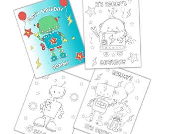 Páginas para colorear de robots de cumpleaños (descarga digital)