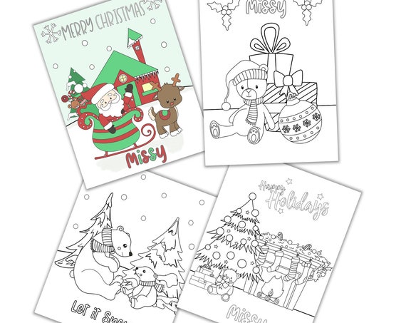 Personalized Christmas Coloring Pages, Custom Christmas Party Coloring Pages, Christmas Coloring Pages for Kids