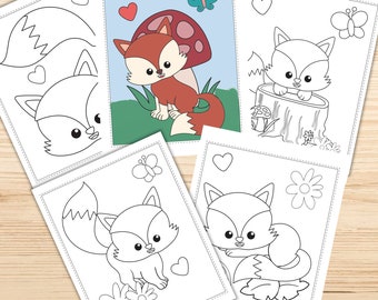 Fox Coloring Pages, Printable Fox Coloring Pages for Kids, Fox Birthday Party Activity, Kids Birthday Party