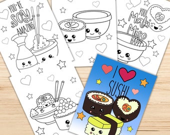 Dibujos de Sushi Kawaii para Colorear para Niños, Actividad de Sushi (DESCARGA INMEDIATA)
