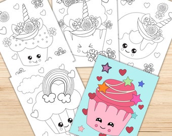 Kawaii Unicorn Sweets Coloring Pages, Kids Birthday Activity (INSTANT DOWNLOAD)