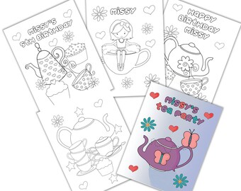 Personalized Tea Party Coloring Pages for Kids (Digital Download)