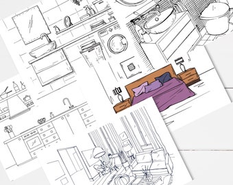 Download Interior Coloring Etsy