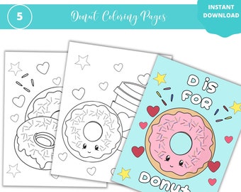 Donut Coloring Pages, Kids Birthday Party Activity (PDF Printable)