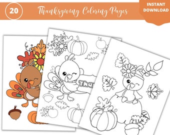 Thanksgiving Coloring Pages, Kids' Activity (INSTANT DOWNLOAD)