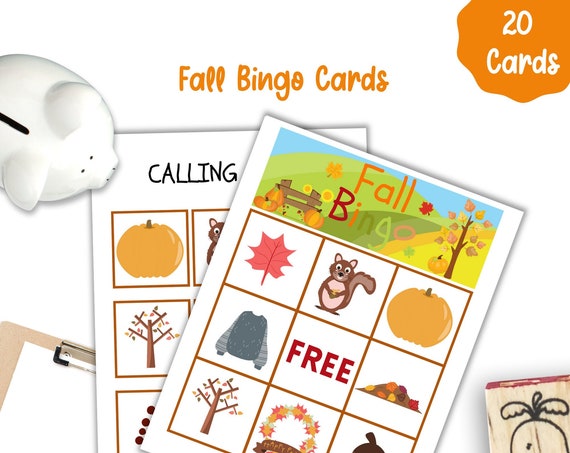 Fall Bingo Cards, Printable Fall/Autumn Bingo Game, School Game, Fall Party Games, Easy Bingo Cards, Preschool Bingo