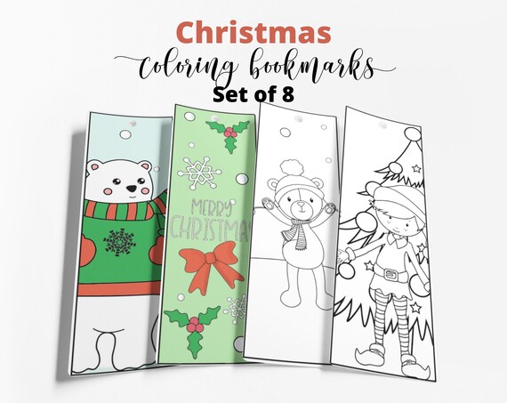 Christmas Coloring Bookmarks (Set of 8), Printable Christmas Coloring Page, School Activity, Coloring for Kids, INSTANT DOWNLOAD