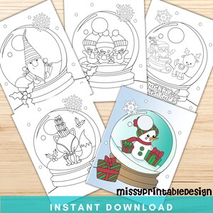 Snow Globe Coloring Pages, Printable Christmas Coloring Pages, Christmas Party Activity, Holiday Coloring Pages, Kids Coloring Pages