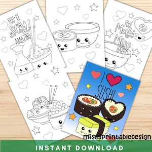 Kawaii Sushi Coloring Pages for Kids, Printable Sushi Coloring Pages, Sushi Activity, Kids Coloring Sheets, INSTANT DOWNLOAD