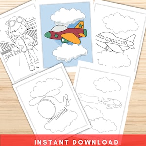 Airplane Coloring Pages, Airplane Pilot Printable Coloring Pages, Airplane Party Birthday, Airplane Wall Art, INSTANT DOWNLOAD