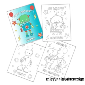 Personalized Robot Party Coloring Pages, Custom Robot Birthday Party Coloring Pages,  Robot Coloring Pages for Kids