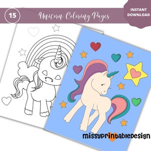 Unicorn Coloring Pages - 15 Printable Unicorn Coloring Pages for Kids, Unicorn Birthday Party Activity, Girls Birthday Party