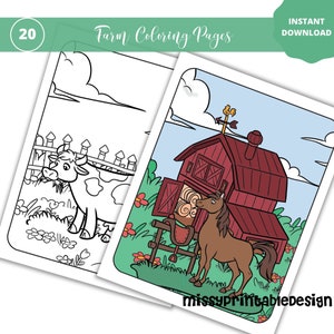Páginas para colorear de granja, páginas para colorear de granja imprimibles, actividad de cumpleaños de granja, descarga instantánea