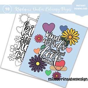 Pagine da colorare di gentilezza per bambini, adolescenti, adulti, pagine da colorare floreali, attività di gentilezza, arte della parete con citazioni di gentilezza, DOWNLOAD immediato