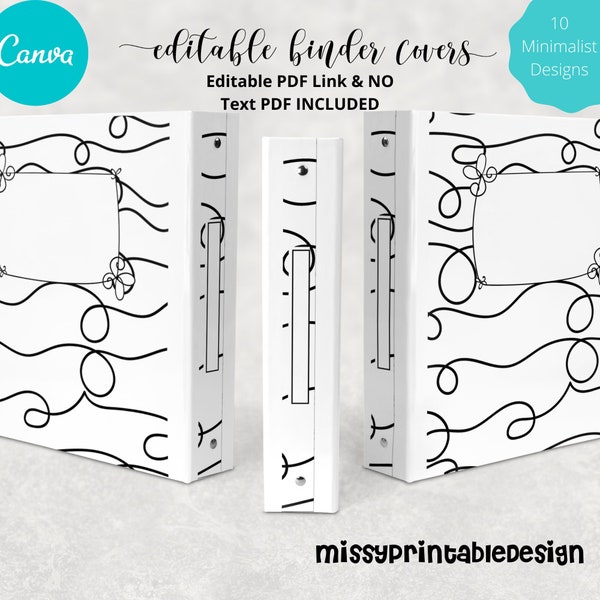 Editable Black and White Minimalist Binder Covers and Spines, Printable Binder Covers, Binder Insert, School Binder, Teacher Binder