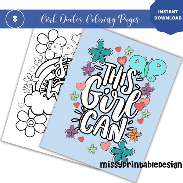 Girl Power Coloring Pages for Kids, Teens, Flower Coloring Pages, Girl Party Activity, Wall Art, INSTANT DOWNLOAD