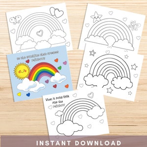 Rainbow Coloring Pages for Kids Printable Rainbow Coloring Pages, Rainbow Quotes, Birthday Activity, INSTANT DOWNLOAD, Kids Coloring Book image 2