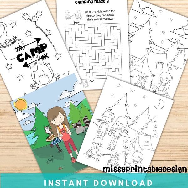 Camping Coloring Activity Pages, Printable Camping Coloring Book, Camping Activity, Camping Party, Camping Birthday, Party Favor