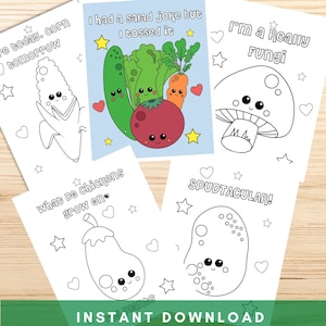 Kawaii Vegetable Coloring Pages, Printable Veggies Activity Coloring Pages, Veggie Puns, Kids Coloring Sheets, INSTANT DOWNLOAD