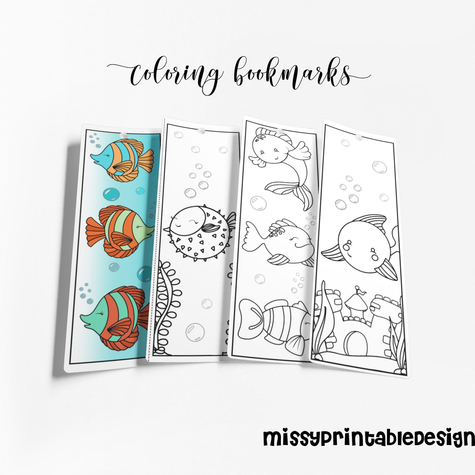 Fish Coloring Bookmarks set of 4 Printable Fish Coloring - Etsy