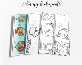 Fish Coloring Bookmarks, Kids' School Activity (Set of 4) (Instant Download)