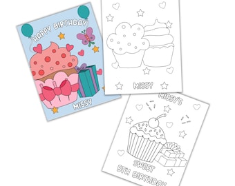 Personalized Cupcake Party Coloring Pages, Custom Cupcake Birthday Party Coloring Pages, Coloring Pages for Kids