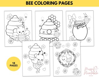 Bee Coloring Pages for Kids, Bee Party Printables (DIGITAL)