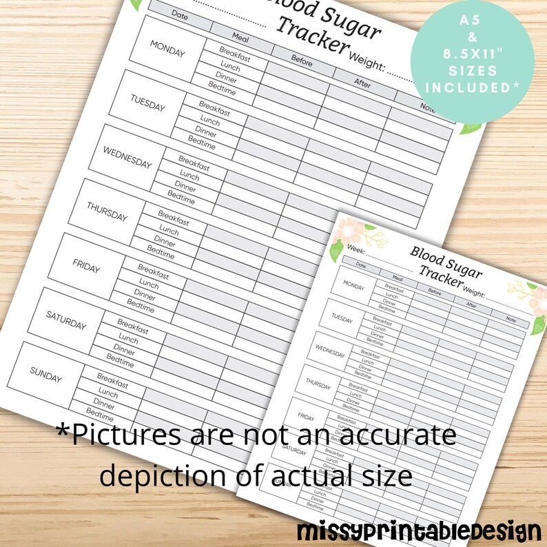 Printable Blood Sugar Tracker, Blood Sugar Log (Instant Download) image 5