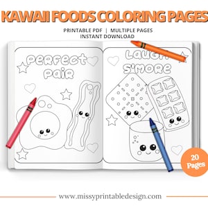 Kawaii Foods Coloring Pages, 20 Printable Kawaii Food Activity Coloring Pages for Kids, Teens, Adults, Kids Coloring, INSTANT DOWNLOAD