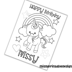 Personalized Unicorn Party Coloring Pages, Custom Unicorn Birthday ...