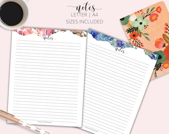 Floral Notes Pages, Lined Printable Note Paper (Digital Download)
