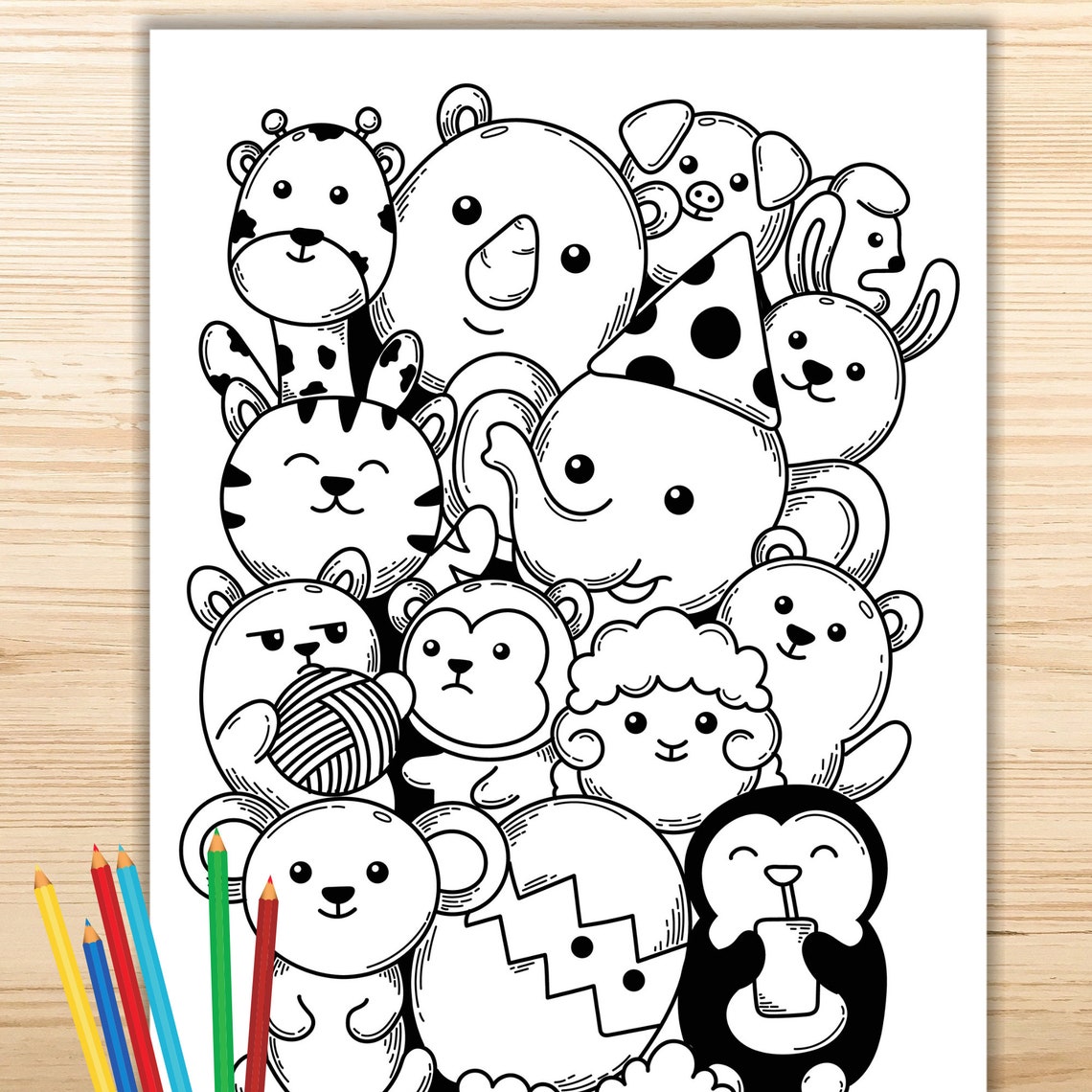 Animal Doodle Coloring Page Printable Coloring Page for Kids | Etsy