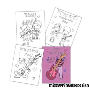 Personalized Rock band Party Coloring Pages, Custom Rock band Birthday Party Coloring Pages, Coloring Pages for Kids, Party Favors