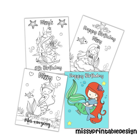 Personalized Mermaid Coloring Pages, Custom Mermaid Party Coloring Pages, Mermaid Coloring Pages for Kids