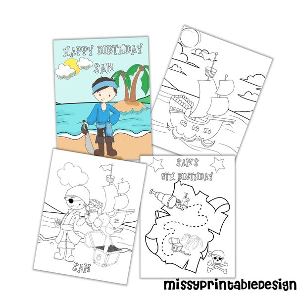 Personalized Pirate Party Coloring Pages, Custom Pirate Birthday Party Coloring Pages, Pirate Coloring Pages for Kids, Boys